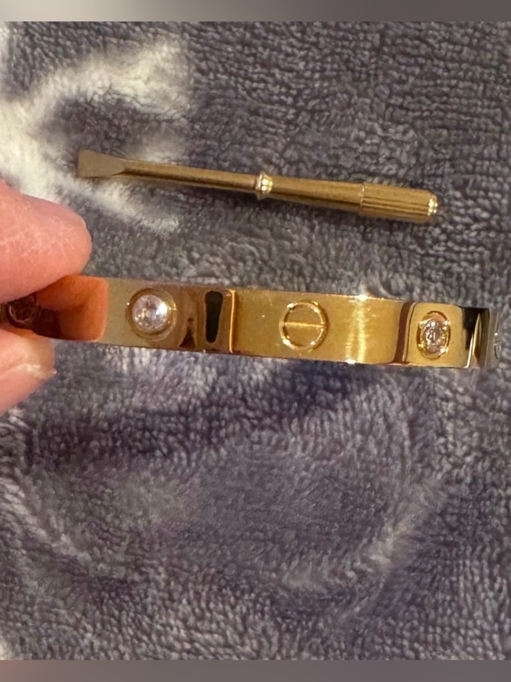 Gold Crystal Accent Screw-Detail Bangle Bracelet